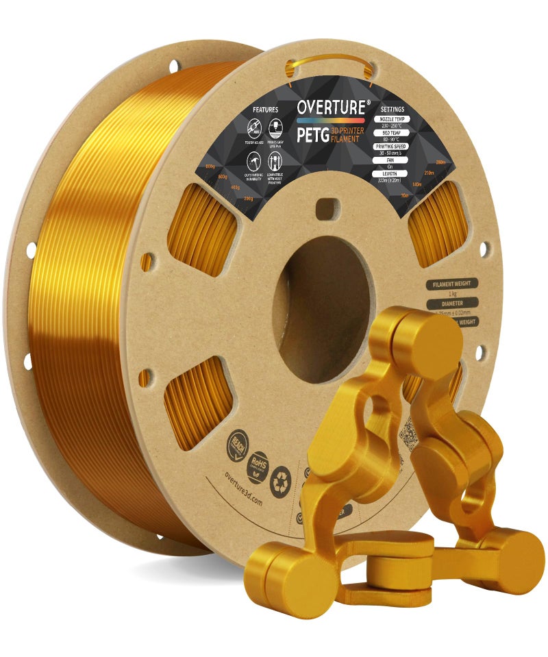 OVERTURE PETG 3D Printer Filament 1.75mm, Neatly Wound Durable PETG 1kg Spool (2.2lbs), Strong Toughness Filament, Dimensional Accuracy +/- 0.02mm, Fit Most FDM Printers (Gold) - Image 1
